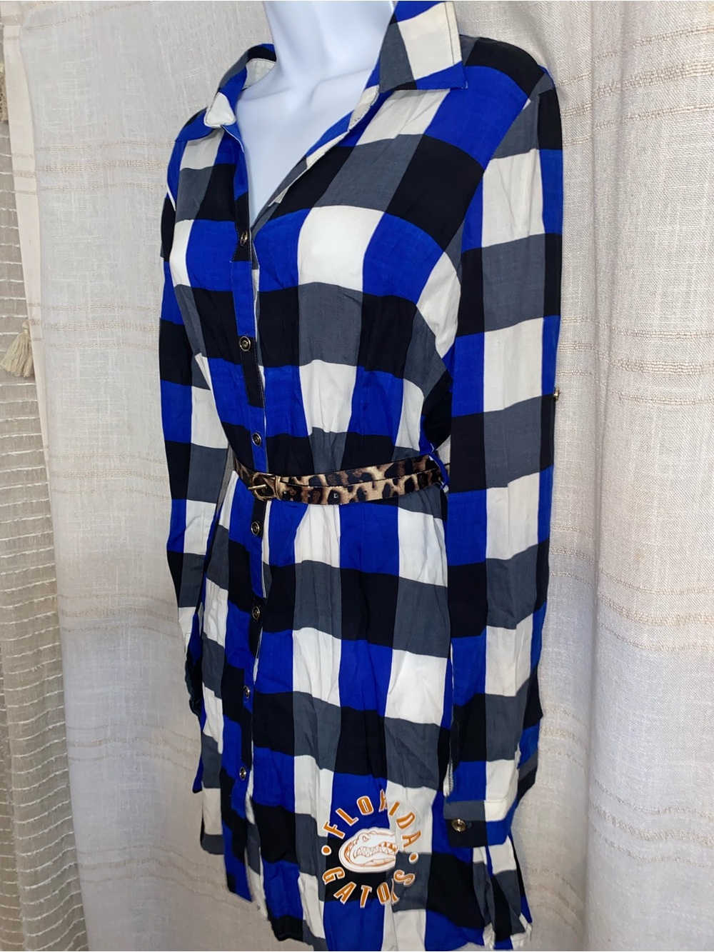 Gameday Couture Florida Gators Plaid Button Down Dress NWT Medium Blue
